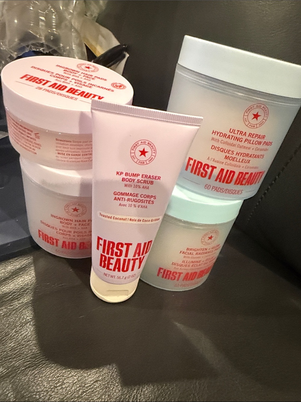 First Aid Beauty Pink Body Scrub & Hydrating Pads Set